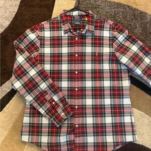 Ralph Lauren Men's Red and Blue Plaid Shirt